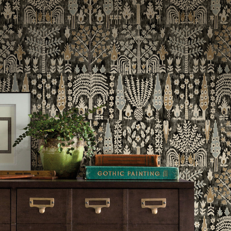 media image for Persian Ikat Black Peel & Stick Wallpaper by RoomMates for York Wallcoverings 282