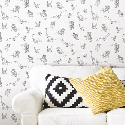 product image for JW Dinosaurs Peel & Stick Wallpaper in Black by RoomMates 63