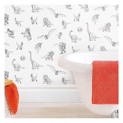 product image for JW Dinosaurs Peel & Stick Wallpaper in Black by RoomMates 33