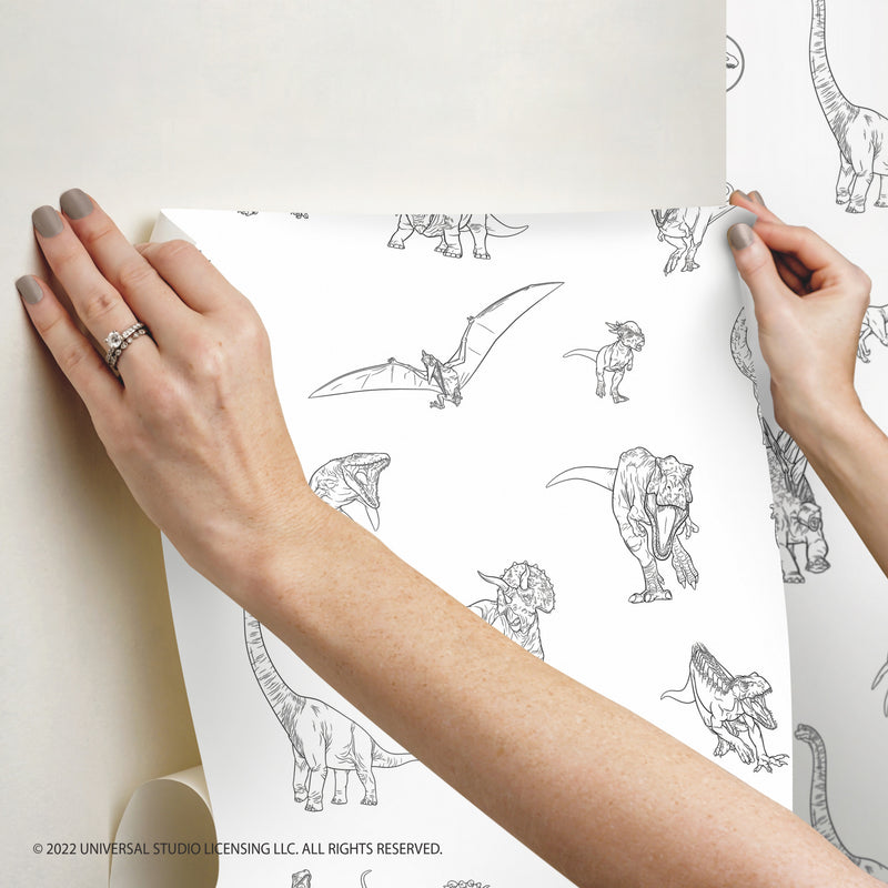 media image for JW Dinosaurs Peel & Stick Wallpaper in Black by RoomMates 22