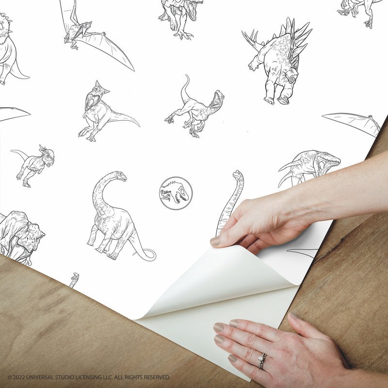 media image for JW Dinosaurs Peel & Stick Wallpaper in Black by RoomMates 298