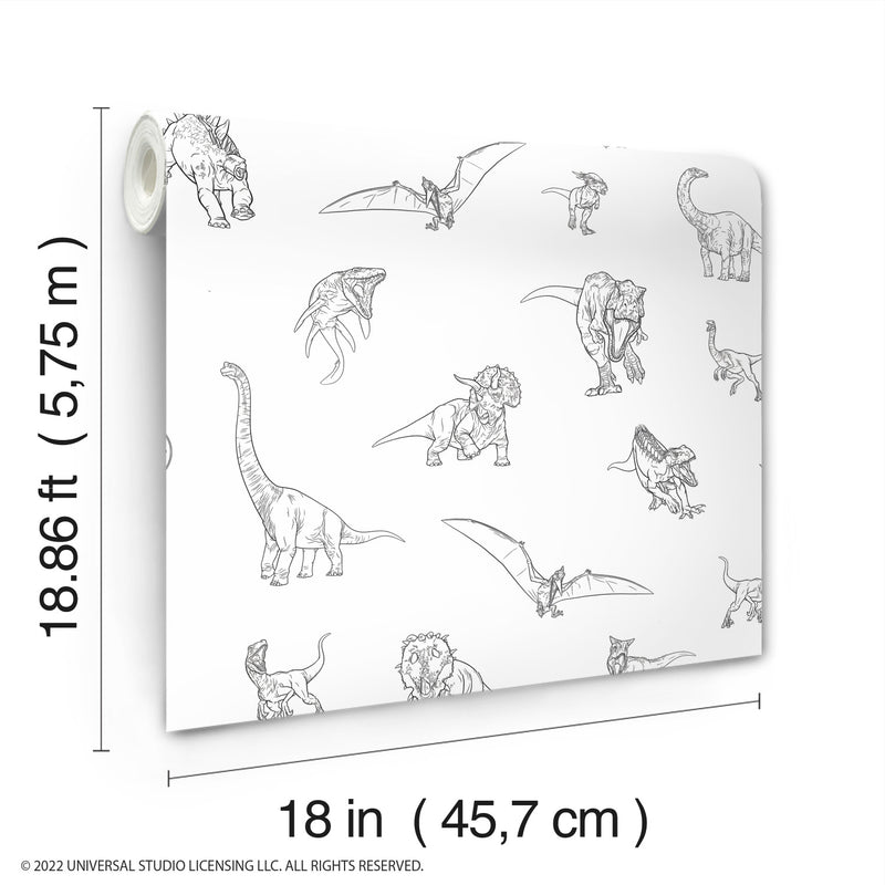 media image for JW Dinosaurs Peel & Stick Wallpaper in Black by RoomMates 293