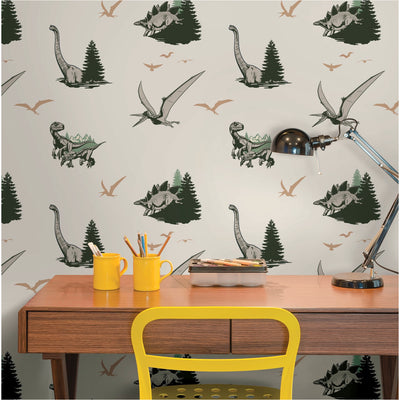 product image for JW Dominion Vintage Dinosaurs Peel & Stick Wallpaper in Green by RoomMates 78