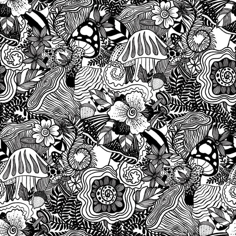 media image for sample mushroom magic black peel and stick wallpaper by roommates for york wallcoverings 1 257