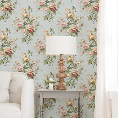 product image for Waverly Emma's Garden Peel & Stick Wallpaper in Blue by RoomMates 7