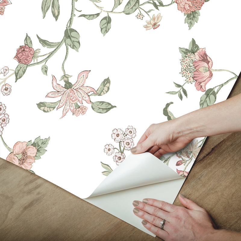 media image for Waverly Graceful Garden Trail Peel & Stick Wallpaper in Pink by RoomMates 278
