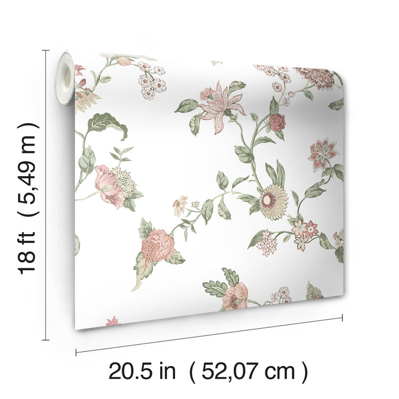 media image for Waverly Graceful Garden Trail Peel & Stick Wallpaper in Pink by RoomMates 249