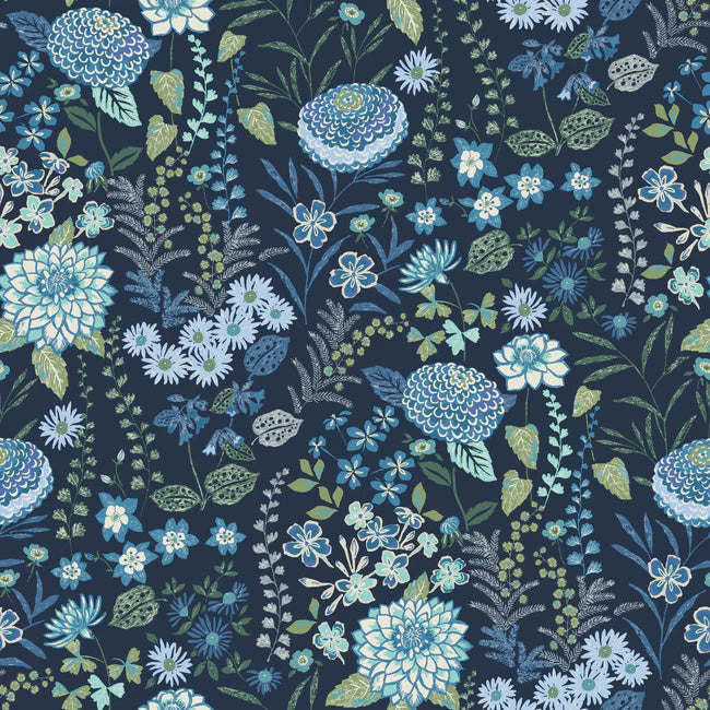 media image for Waverly Fiona Floral Peel & Stick Wallpaper in Blue by RoomMates 292