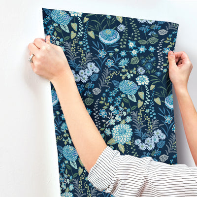 product image for Waverly Fiona Floral Peel & Stick Wallpaper in Blue by RoomMates 94