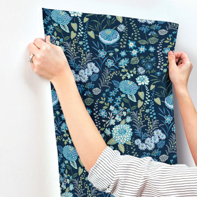 product image for Waverly Fiona Floral Peel & Stick Wallpaper in Blue by RoomMates 1