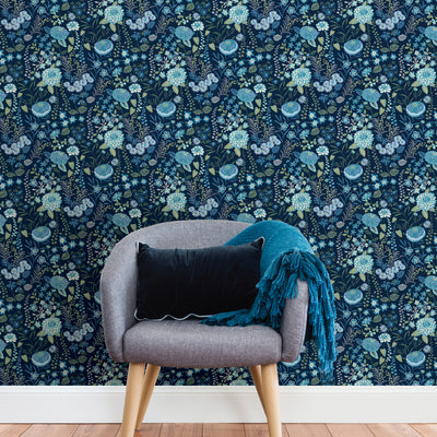 product image for Waverly Fiona Floral Peel & Stick Wallpaper in Blue by RoomMates 7