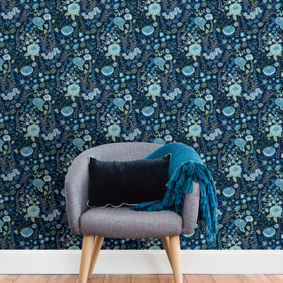 product image for Waverly Fiona Floral Peel & Stick Wallpaper in Blue by RoomMates 33
