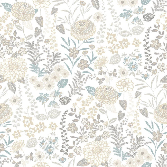media image for sample waverly fiona floral peel and stick wallpaper in neutral by roommates 1 238