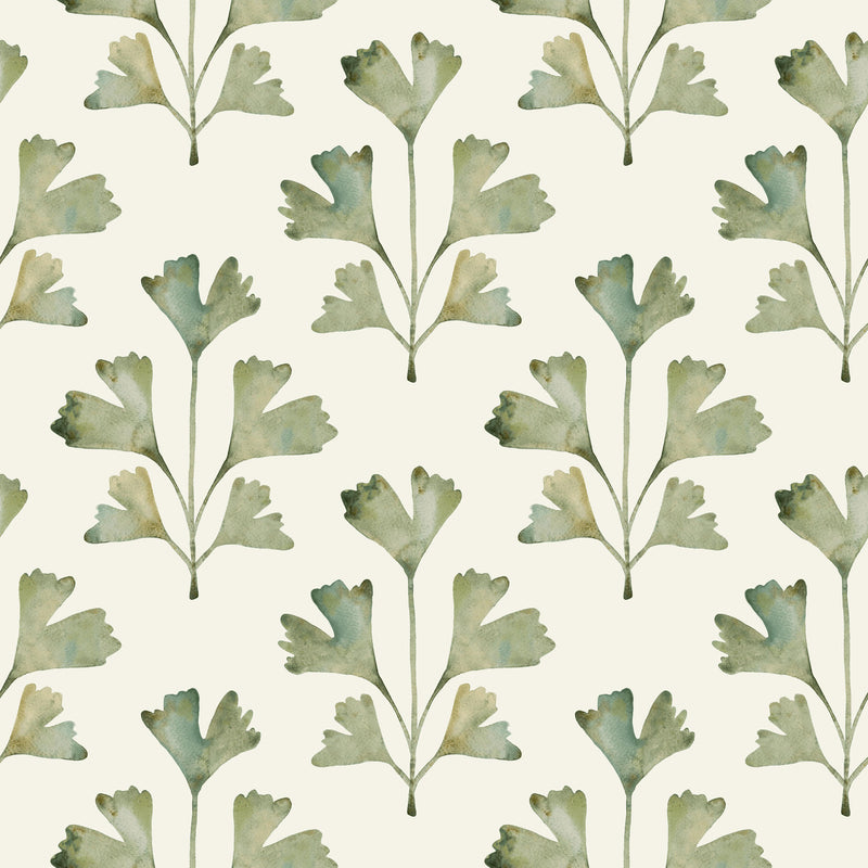 media image for Cat Coquillette Gingko Peel & Stick Wallpaper in Almond/Fern 227