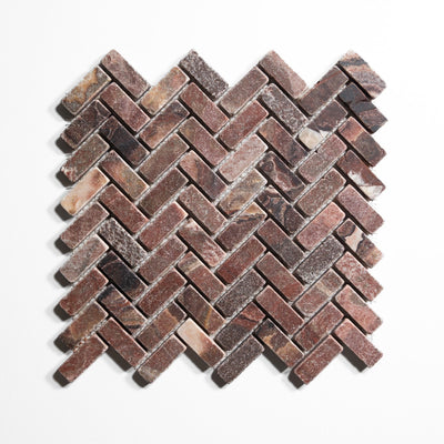 product image of red onyx mini herringbone mosaic tumbled by burke decor ro mhbt 1 548
