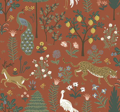 product image of sample menagerie wallpaper in rust from the rifle paper co 2nd edition by york wallcoverings 1 550