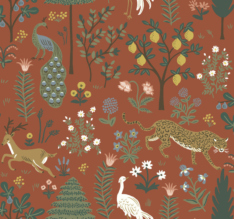 media image for sample menagerie wallpaper in rust from the rifle paper co 2nd edition by york wallcoverings 1 266