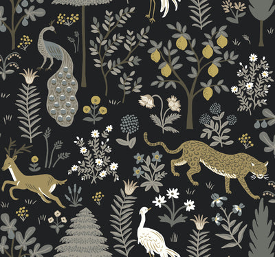 product image of sample menagerie wallpaper in black from the rifle paper co 2nd edition by york wallcoverings 1 544