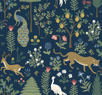 product image of sample menagerie wallpaper in navy from the rifle paper co 2nd edition by york wallcoverings 1 523