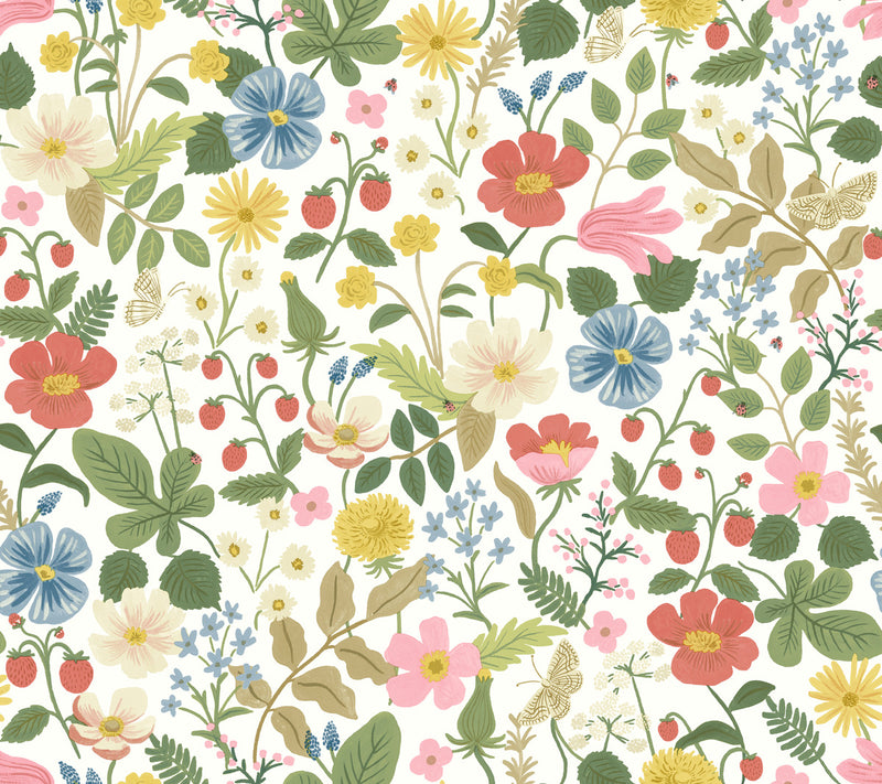 media image for sample strawberry fields wallpaper in white from the rifle paper co 2nd edition by york wallcoverings 1 264