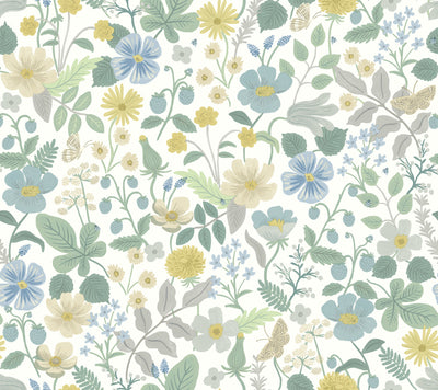 product image of sample strawberry fields wallpaper in blue green from the rifle paper co 2nd edition by york wallcoverings 1 581