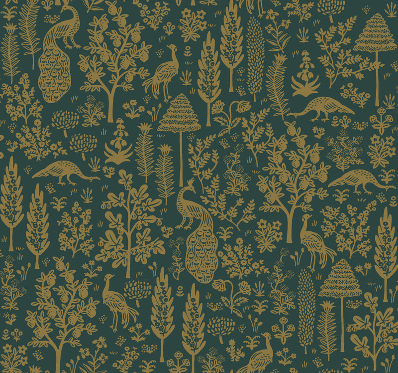 media image for Menagerie Toile Wallpaper in Emerald/Gold from the Rifle Paper Co. 2nd Edition by York Wallcoverings 221