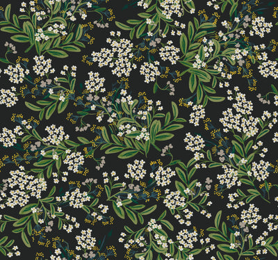 product image of sample cornflower wallpaper in black from the rifle paper co 2nd edition by york wallcoverings 1 565