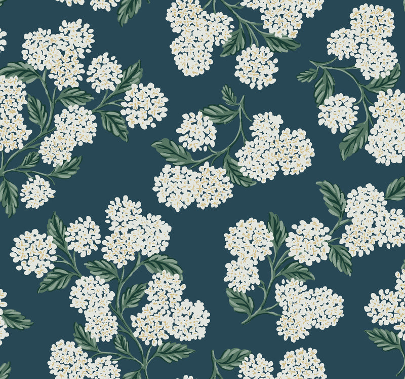 media image for sample hydrangea wallpaper in teal from the rifle paper co 2nd edition by york wallcoverings 1 282