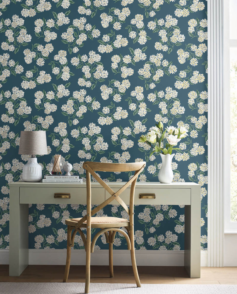 media image for Hydrangea Wallpaper in Teal from the Rifle Paper Co. 2nd Edition by York Wallcoverings 226