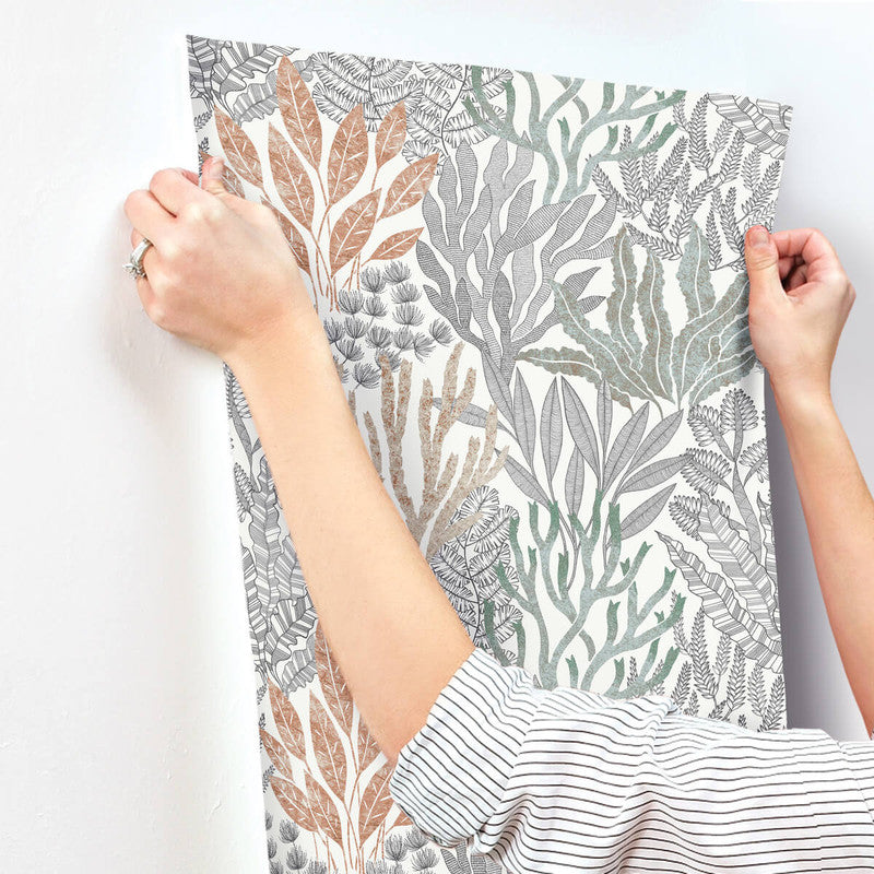 media image for Coral Leaves Wallpaper in Coral Black 240