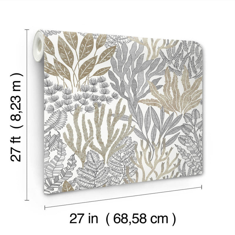 media image for Coral Leaves Wallpaper in Taupe & Black 263