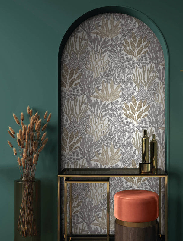 media image for Coral Leaves Wallpaper in Taupe & Black 22