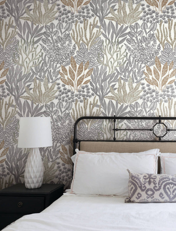 media image for Coral Leaves Wallpaper in Taupe & Black 294