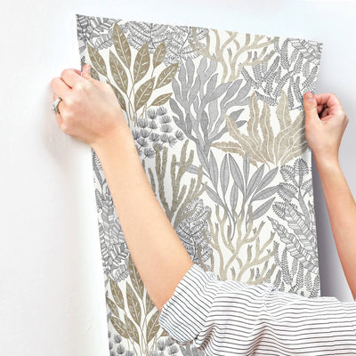 product image for Coral Leaves Wallpaper in Taupe & Black 85