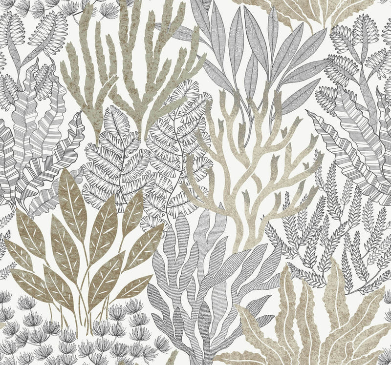 media image for Coral Leaves Wallpaper in Taupe & Black 294