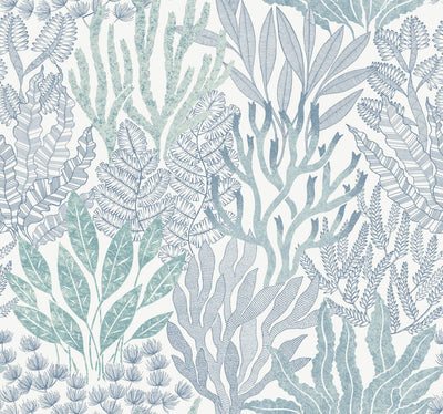 product image of Coral Leaves Wallpaper in Blue & Aqua 50