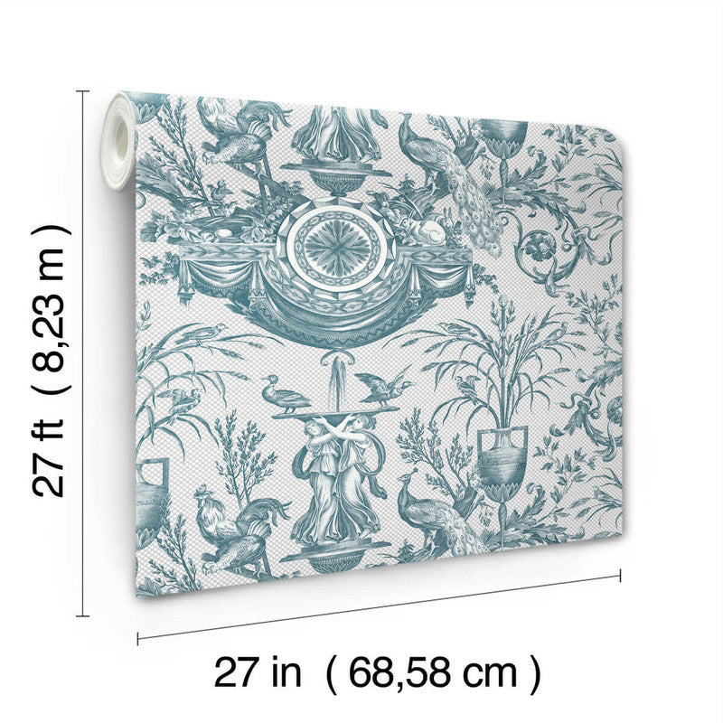 media image for Avian Fountain Toile Wallpaper in Jade 259