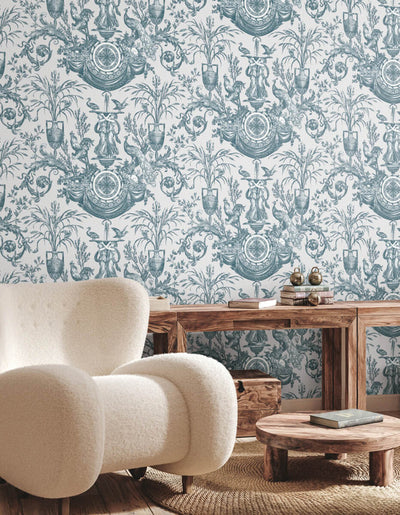 product image for Avian Fountain Toile Wallpaper in Jade 32