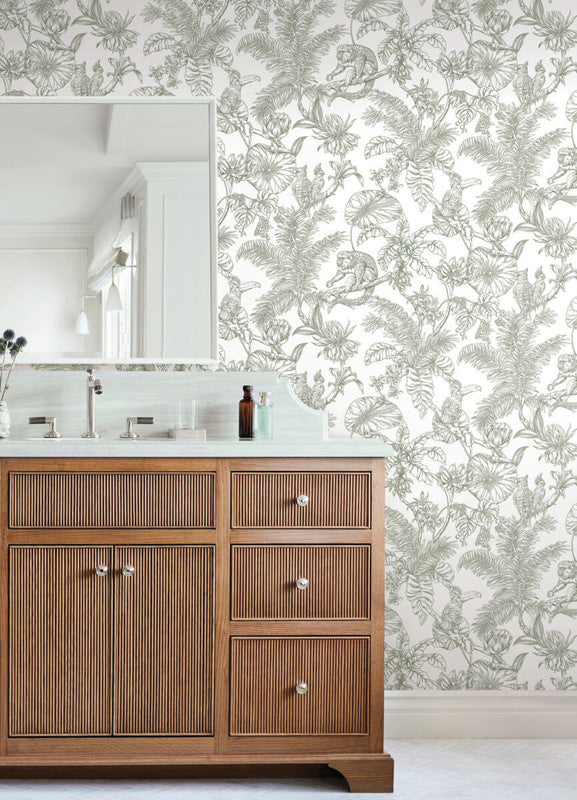 media image for Tropical Sketch Toile Wallpaper in Forest 28