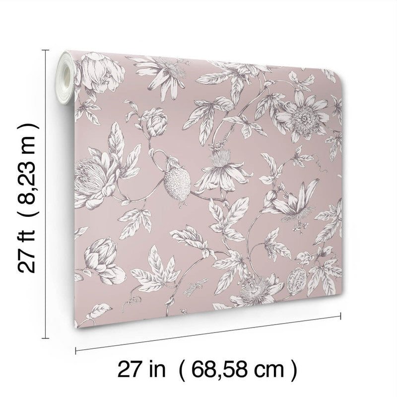 media image for Passion Flower Toile Wallpaper in Orchid 26