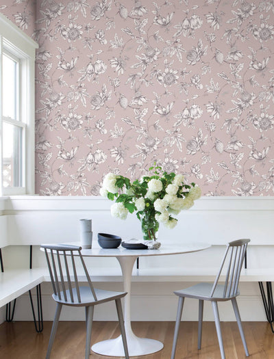 product image for Passion Flower Toile Wallpaper in Orchid 38