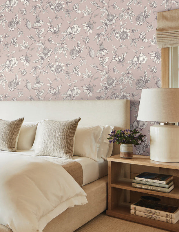 media image for Passion Flower Toile Wallpaper in Orchid 272