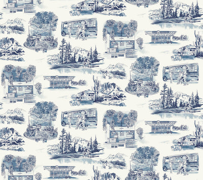 product image of Modern Vista Toile Wallpaper in Navy 598