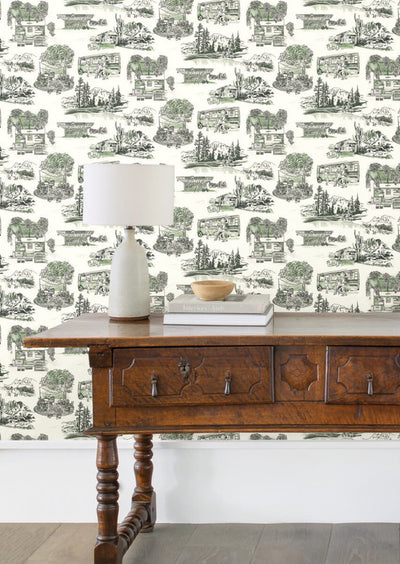 product image for Modern Vista Toile Wallpaper in Evergreen 95