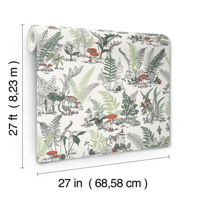 product image for Mushroom Garden Toile Wallpaper in Red & Green 67