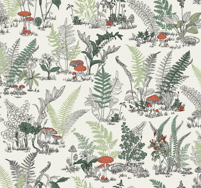 product image for Mushroom Garden Toile Wallpaper in Red & Green 27