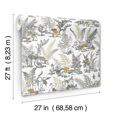 product image for Mushroom Garden Toile Wallpaper in Neutral & Gold 90