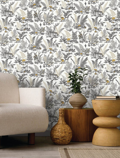 product image for Mushroom Garden Toile Wallpaper in Neutral & Gold 83