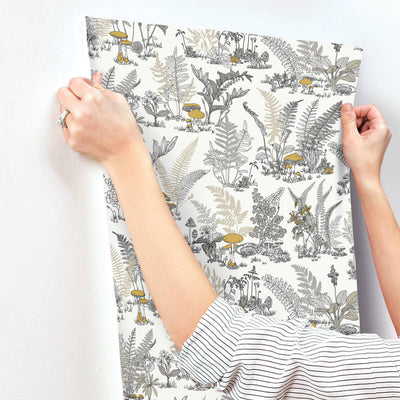 product image for Mushroom Garden Toile Wallpaper in Neutral & Gold 57