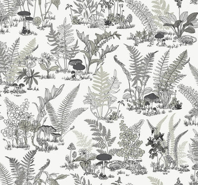 product image of Sample Mushroom Garden Toile Wallpaper in Black & Grey 519